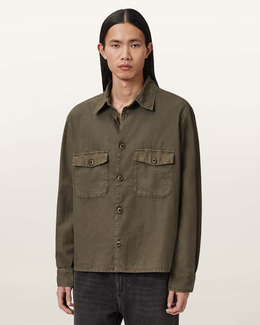 AllSaints Strand Relaxed Fit Shirt Mangrove Green