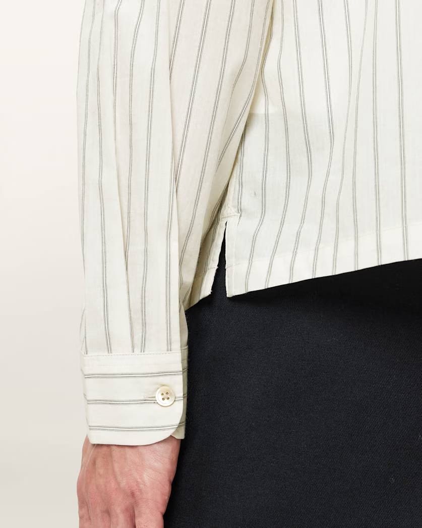 AllSaints Stanley Striped Long Sleeve Shirt Soap White