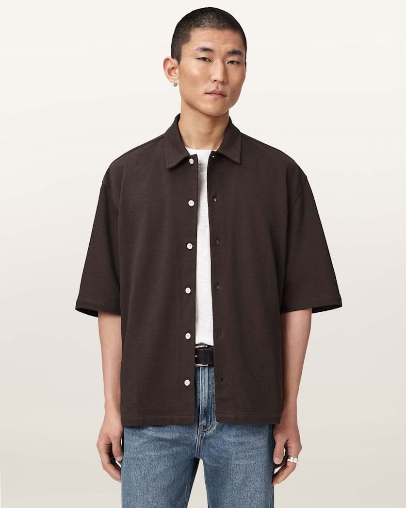 AllSaints Stallone Oversized Short Sleeve Shirt Villa Blue