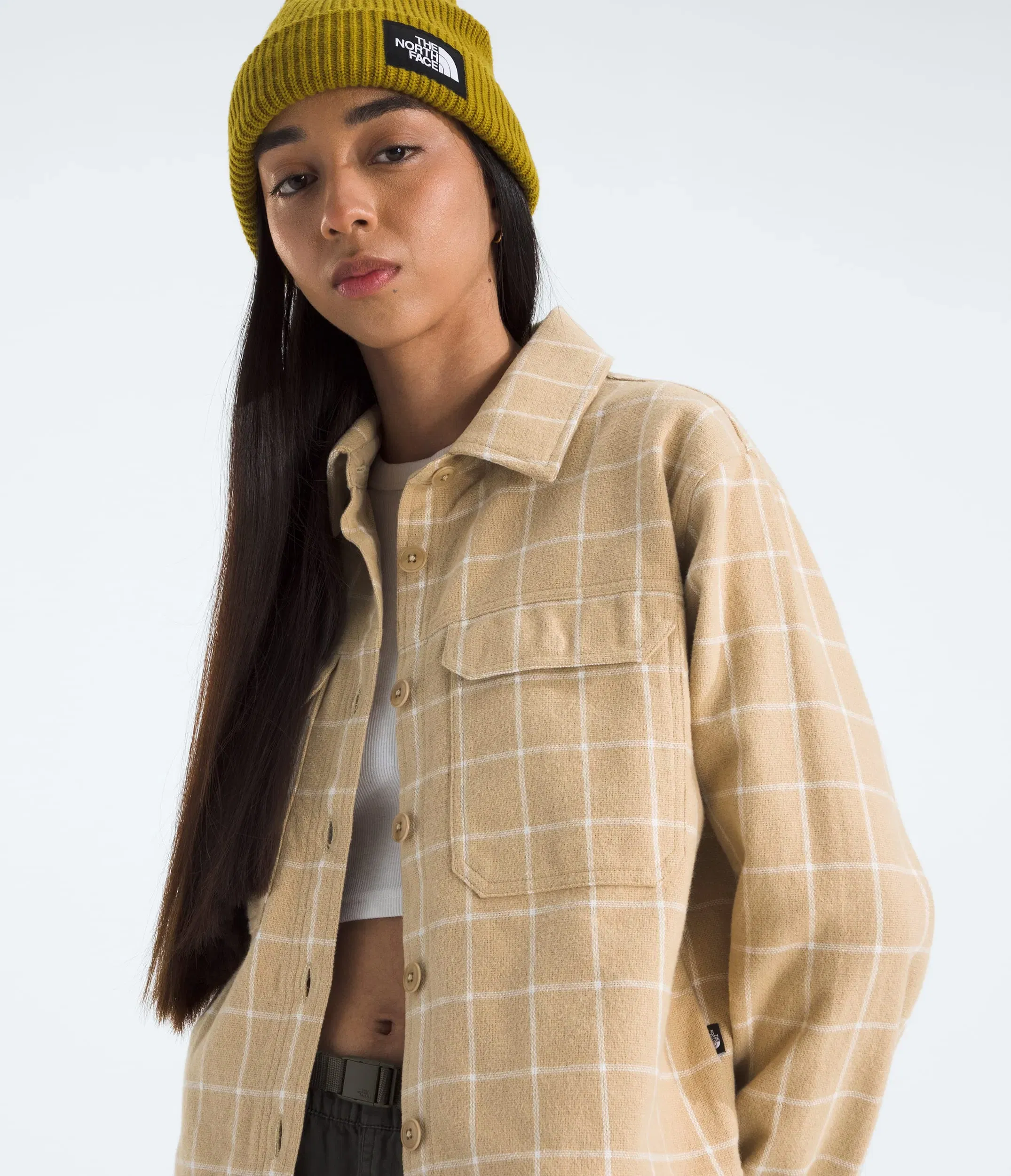The North Face Women’s Valley Flannel Shirt—Plaid Khaki Stone Grid Large Plaid
