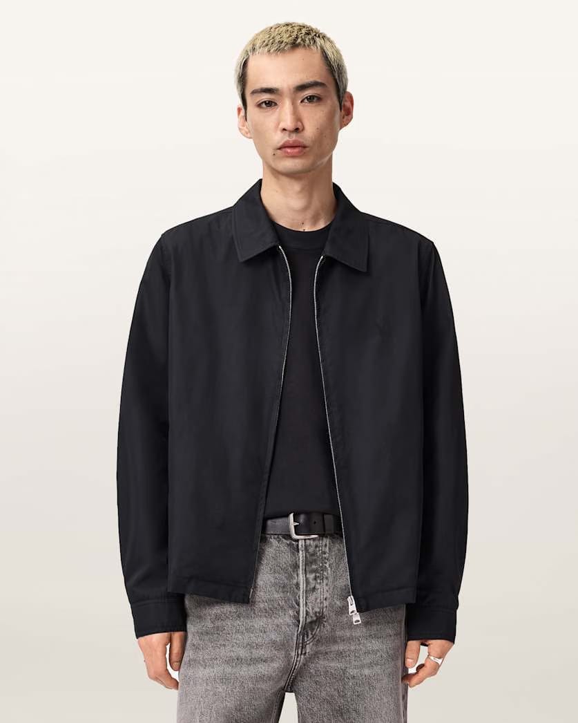 AllSaints Trey Black Ramskull Pointed Collar Jacket Jet Black