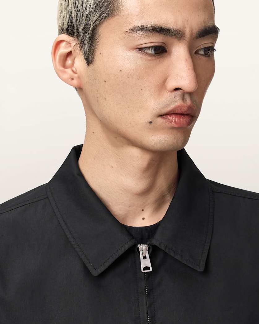 AllSaints Trey Black Ramskull Pointed Collar Jacket Jet Black