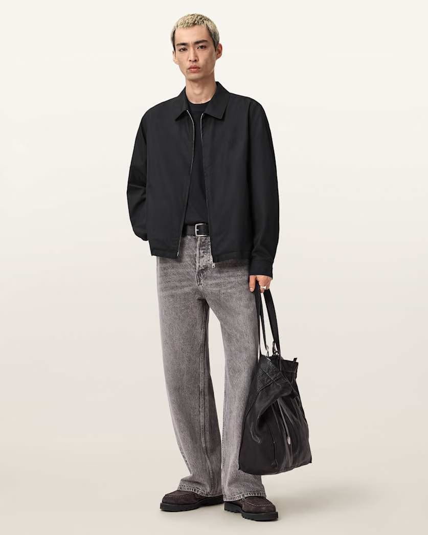 AllSaints Trey Black Ramskull Pointed Collar Jacket Jet Black