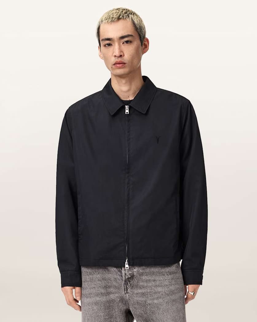 AllSaints Trey Black Ramskull Pointed Collar Jacket Jet Black