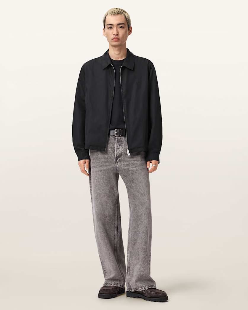 AllSaints Trey Black Ramskull Pointed Collar Jacket Jet Black