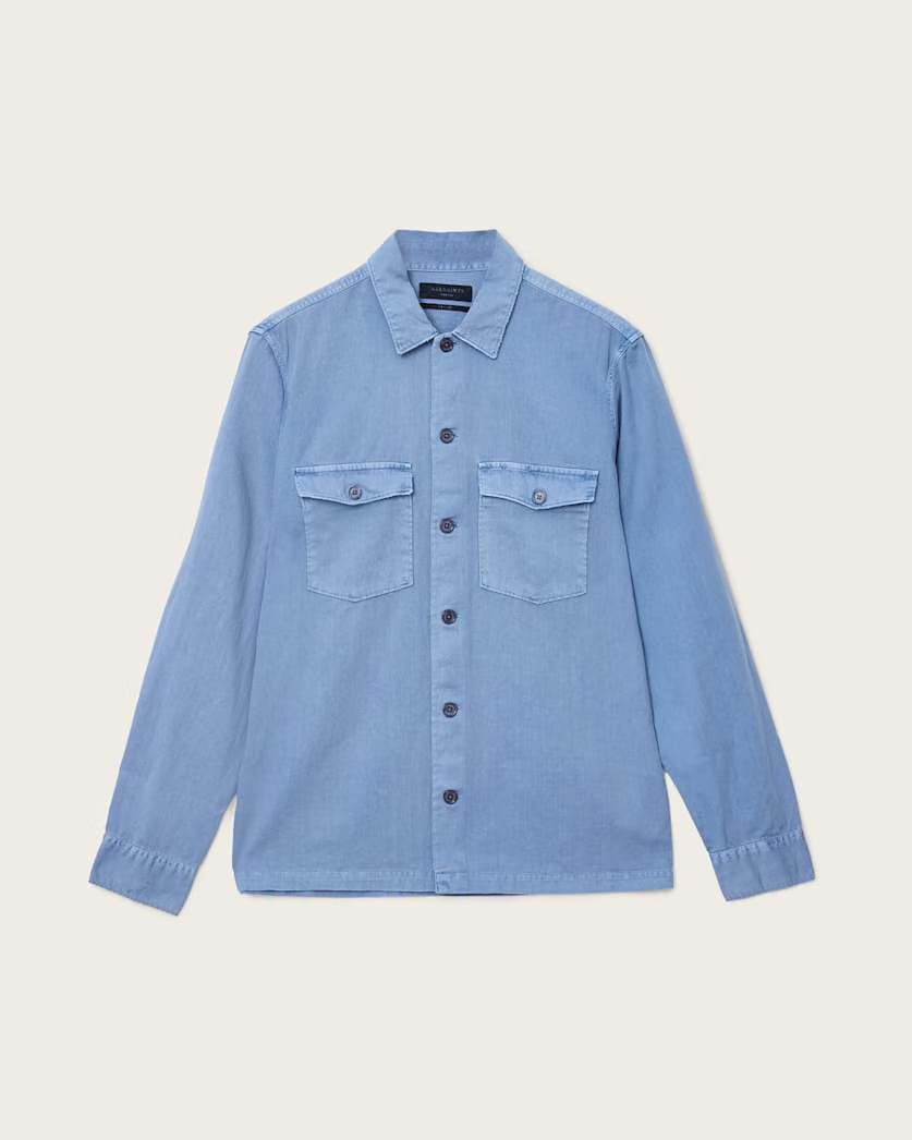 AllSaints Spotter Long Sleeve Military Overshirt Static Blue