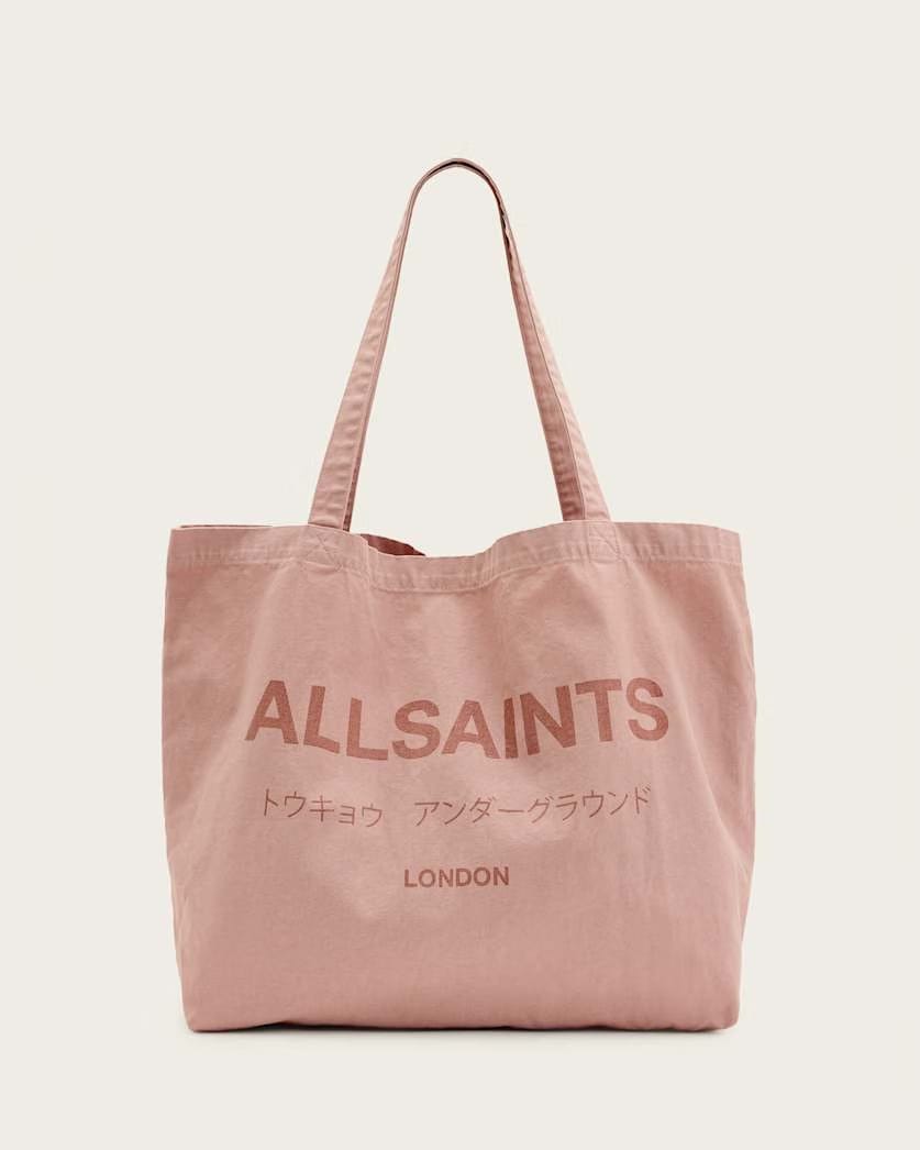 AllSaints Underground Logo Printed Tote Bag Bramble Pink