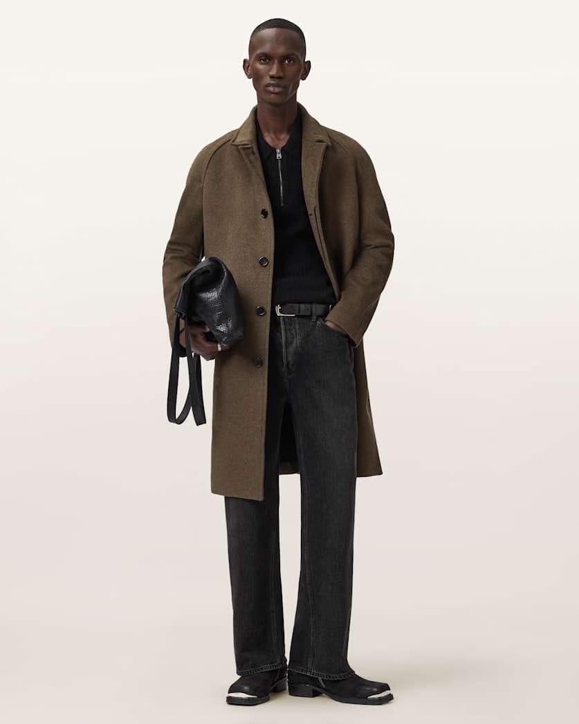 AllSaints Trent Wool Coat Log Brown