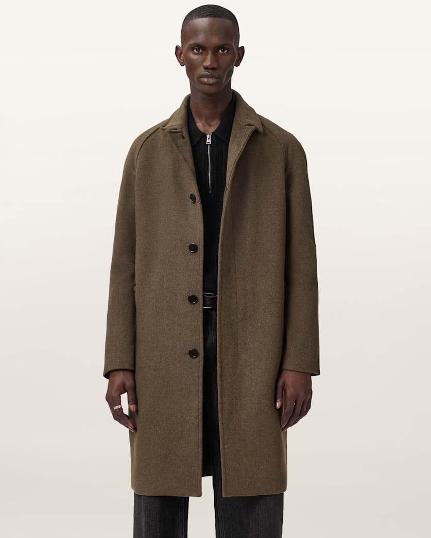 AllSaints Trent Wool Coat Log Brown