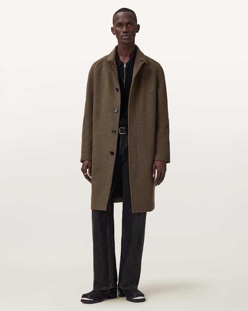 AllSaints Trent Wool Coat Log Brown