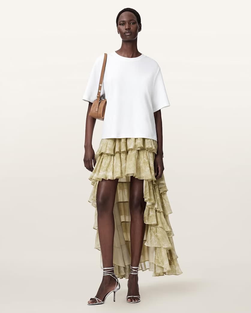 AllSaints Cavarly Tiered Maxi Skirt Women's Joanne Gold Green Women's