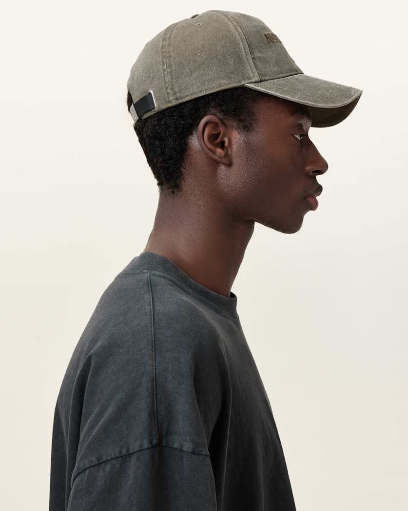 AllSaints Underground Logo Print Baseball Cap Khaki Brown