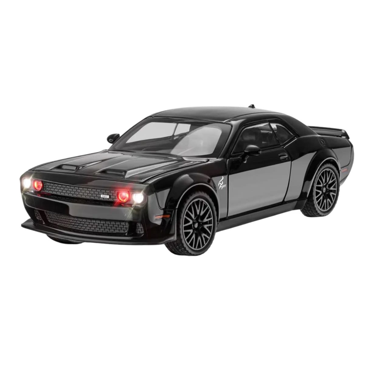 Invite 1:32 Scale Dodge Challenger Hellcat Die-Cast Metal Toy Car with Lights & Sound, Pull Back Action, Openable Doors, Hood & Trunk | Alloy Sports Car Model for Kids & Collectors (Black)