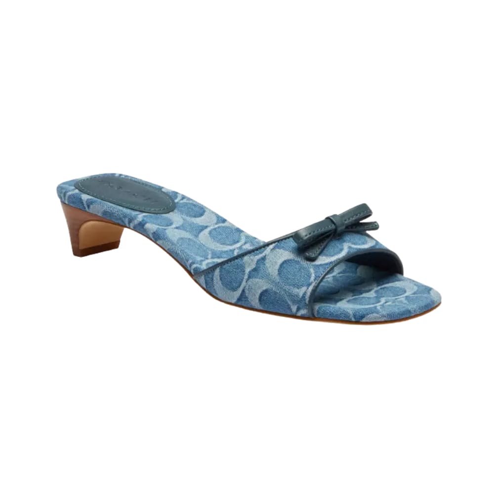 Coach Bow Kitten Heel In Signature Denim