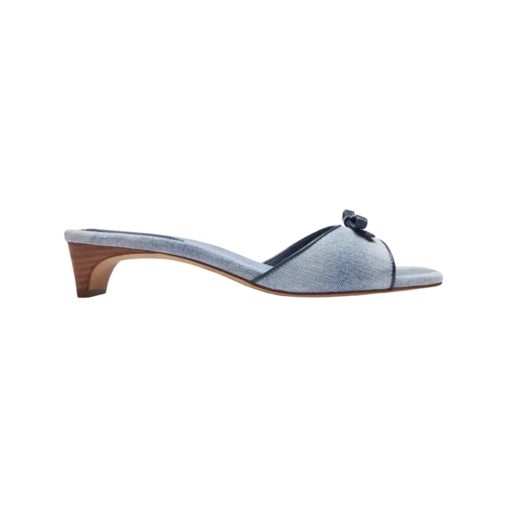 Coach Bow Kitten Heel In Loved Denim Light Indigo