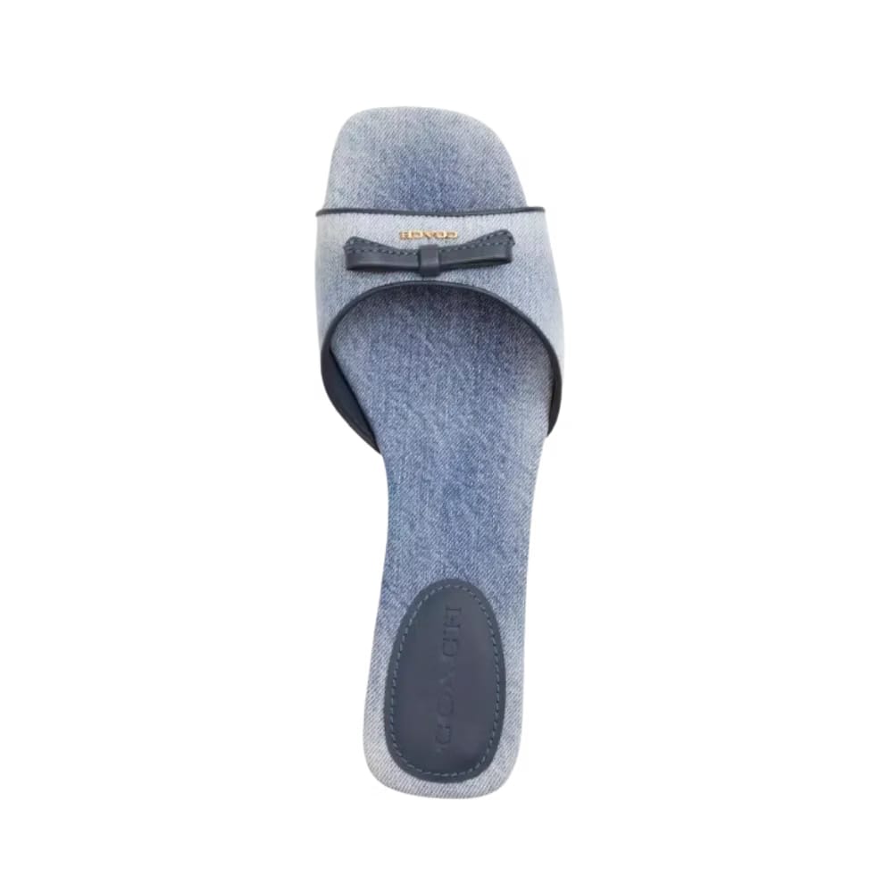 Coach Bow Kitten Heel In Loved Denim Light Indigo