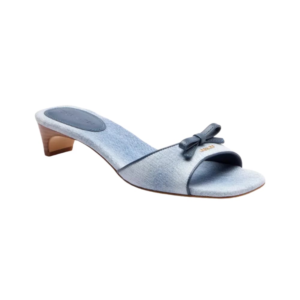 Coach Bow Kitten Heel In Loved Denim Light Indigo