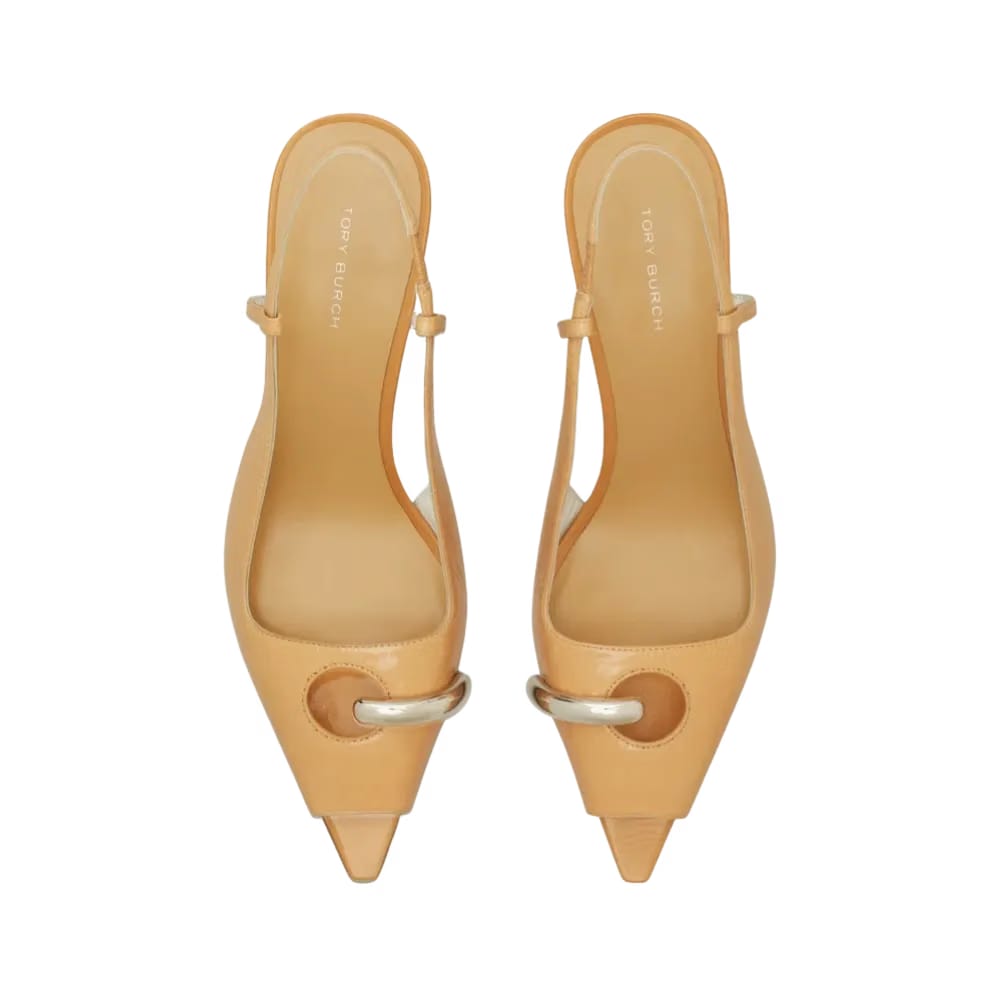 Tory Burch Pierced Peep-Toe Slingback Gold