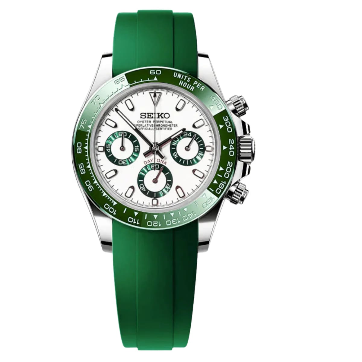 Seiko Mod CUSTOM SEITONA CHRONOGRAPH EDITION ROYAL GREEN  Datejust Wimbledon Two-Tone (Copy)