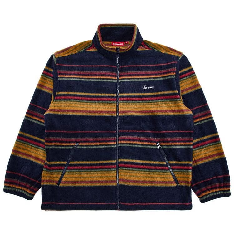Supreme Stripe Zip Up Fleece Jacket Navy