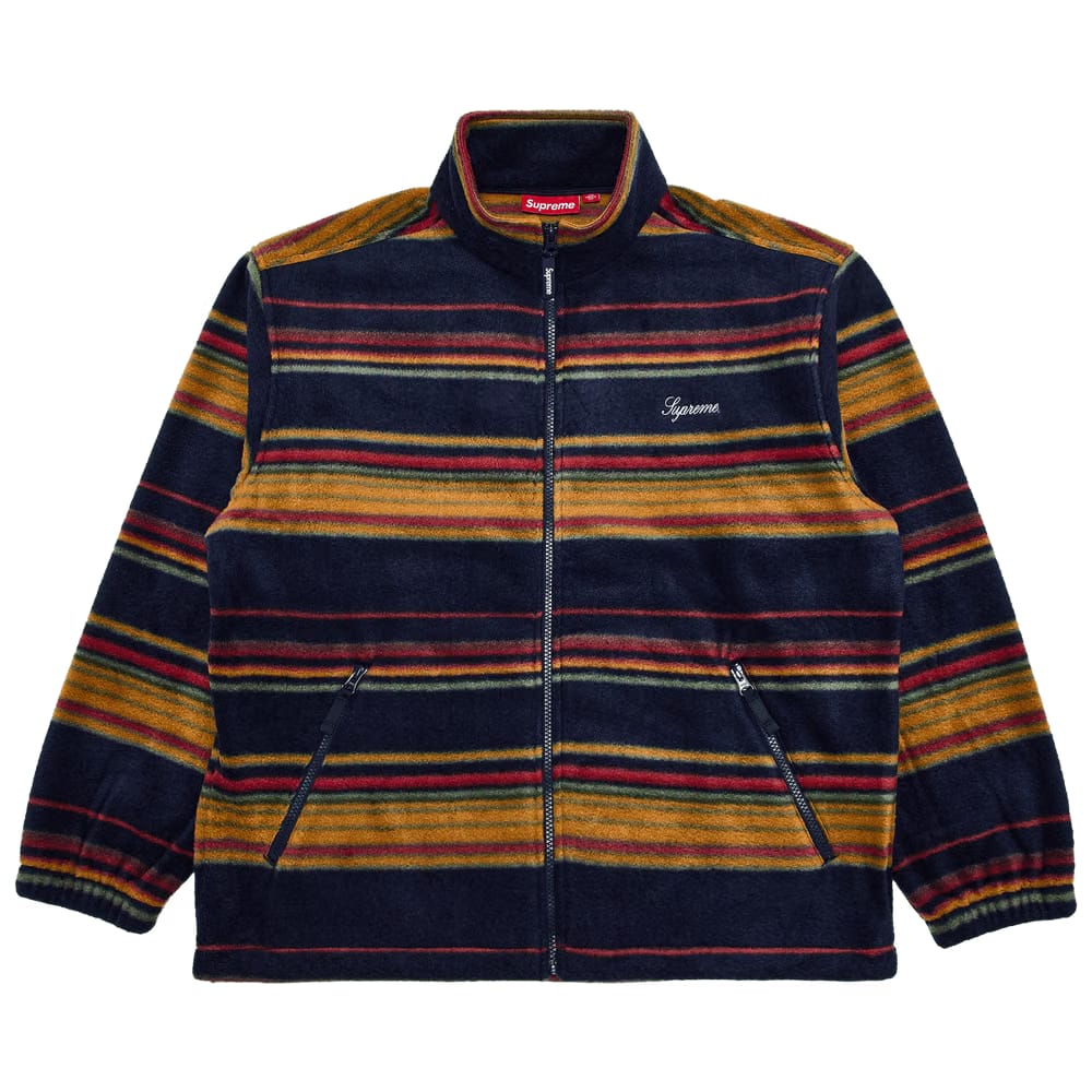 Supreme Stripe Zip Up Fleece Jacket Navy