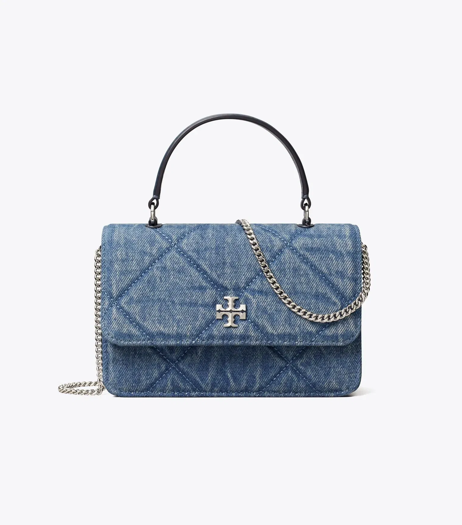 Mini Kira Diamond Quilt Denim Top-Handle Crossbody