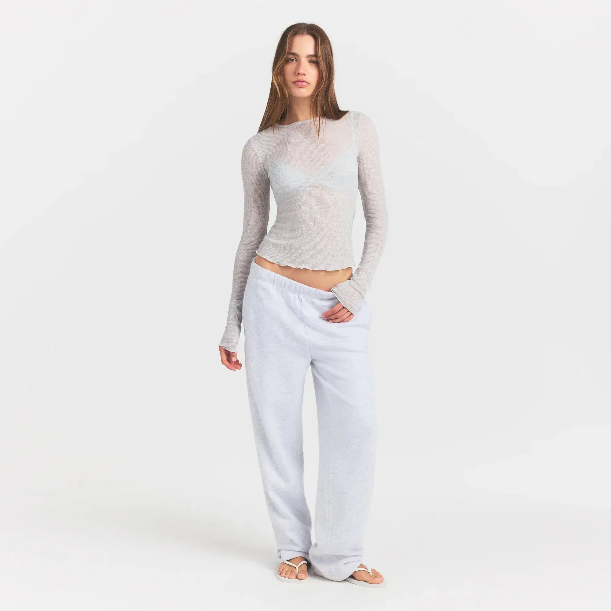 Sheer Rib Long Sleeve Top