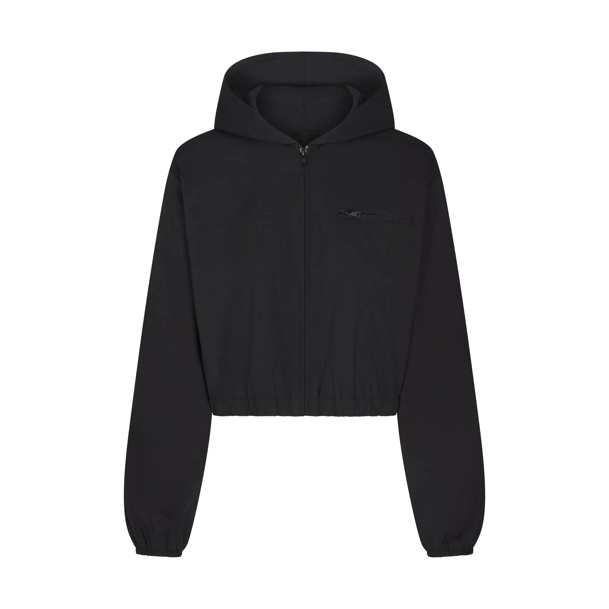 Woven Cotton Cropped Zip Up Jacket