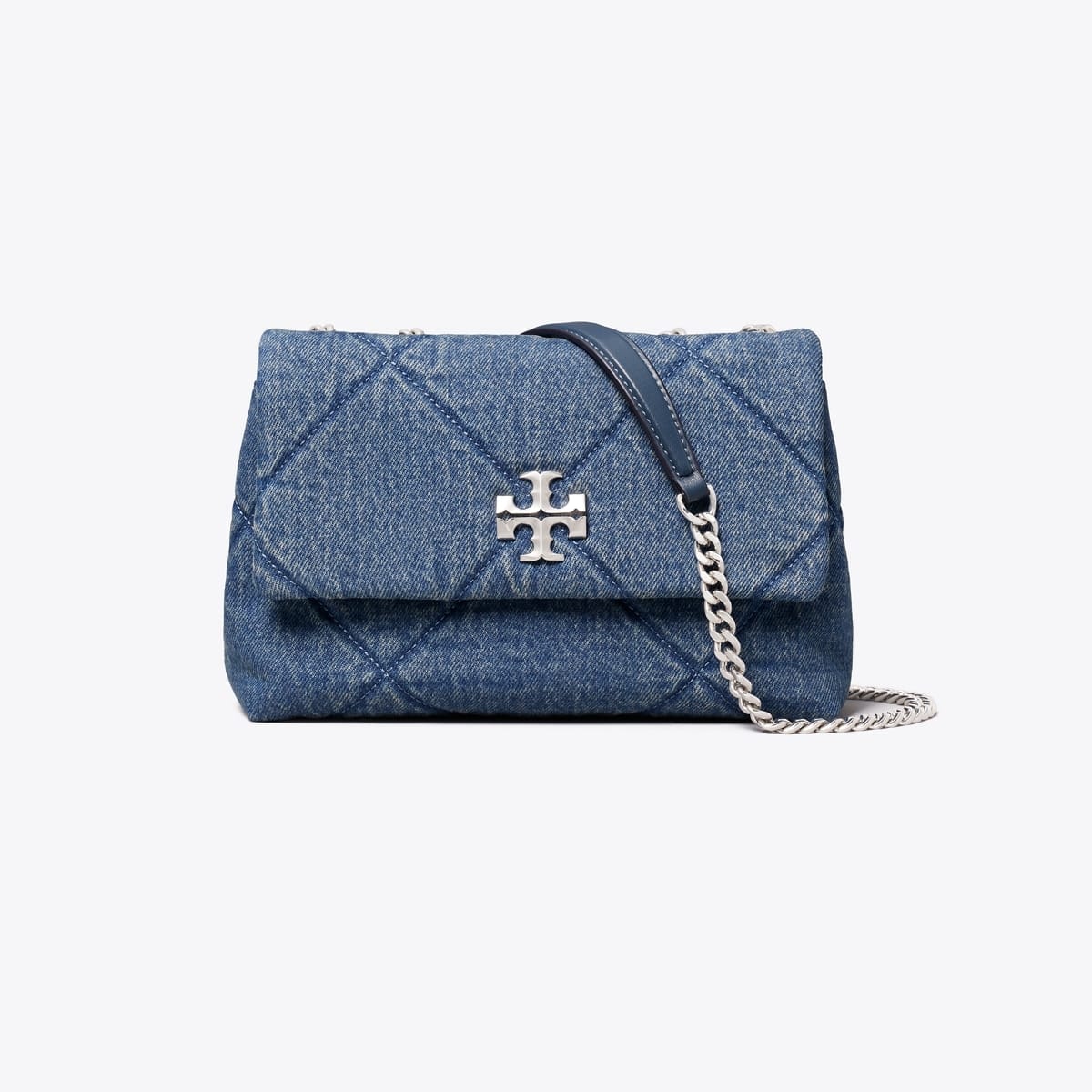 Small Kira Diamond Quilt Denim Shoulder Bag