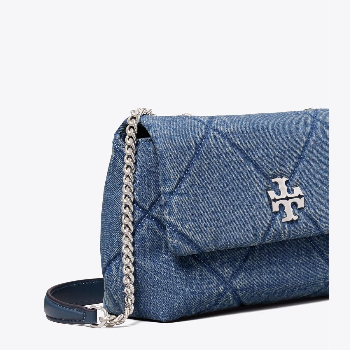 Small Kira Diamond Quilt Denim Shoulder Bag