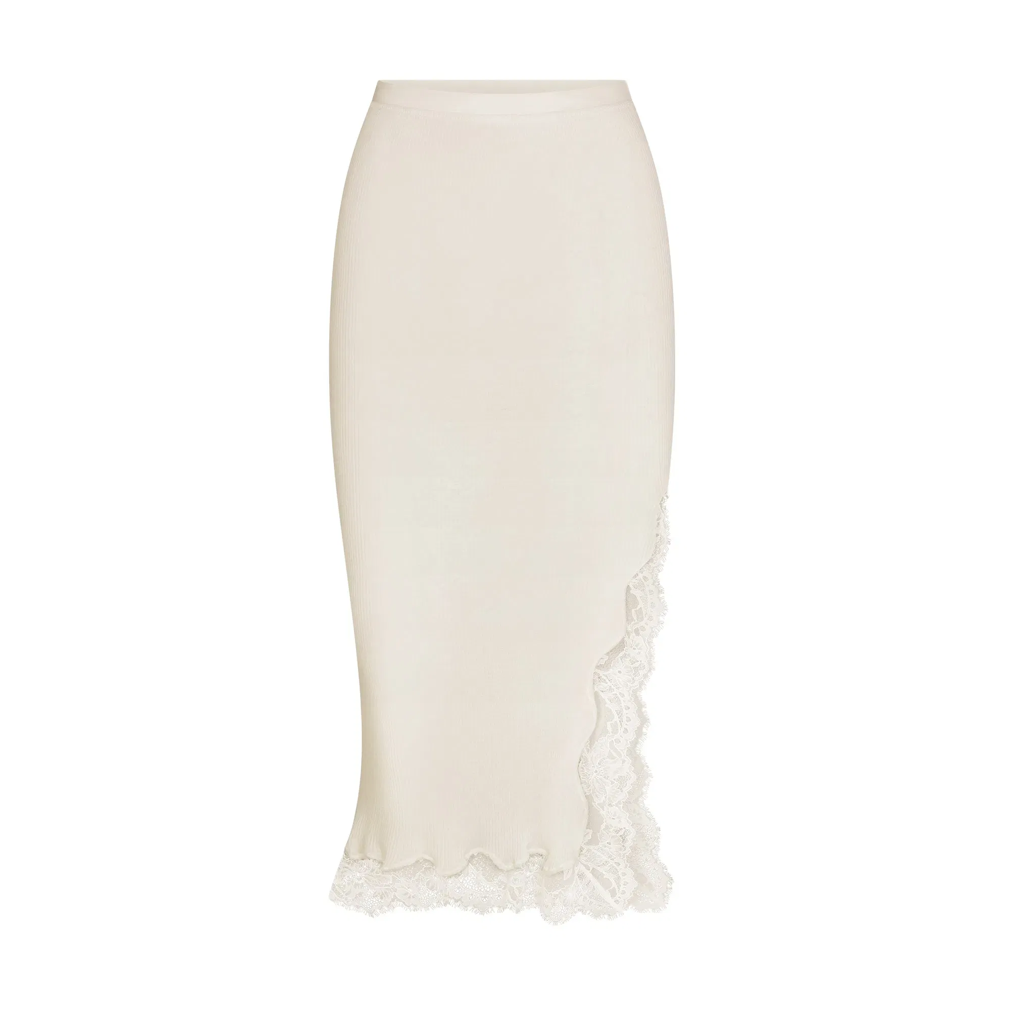 Rib Knit Lace Midi Skirt