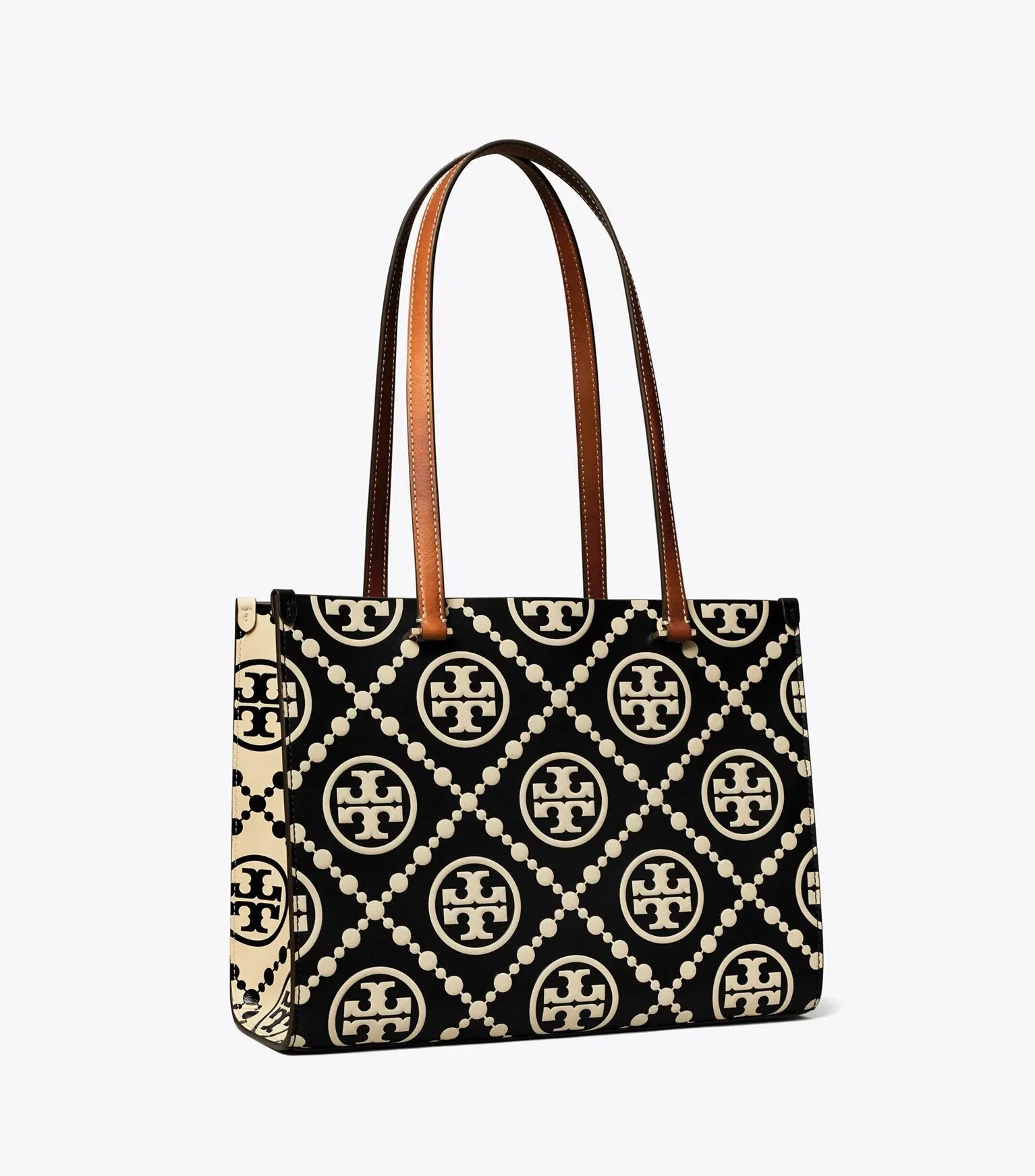 T Monogram Contrast Embossed Small Tote
