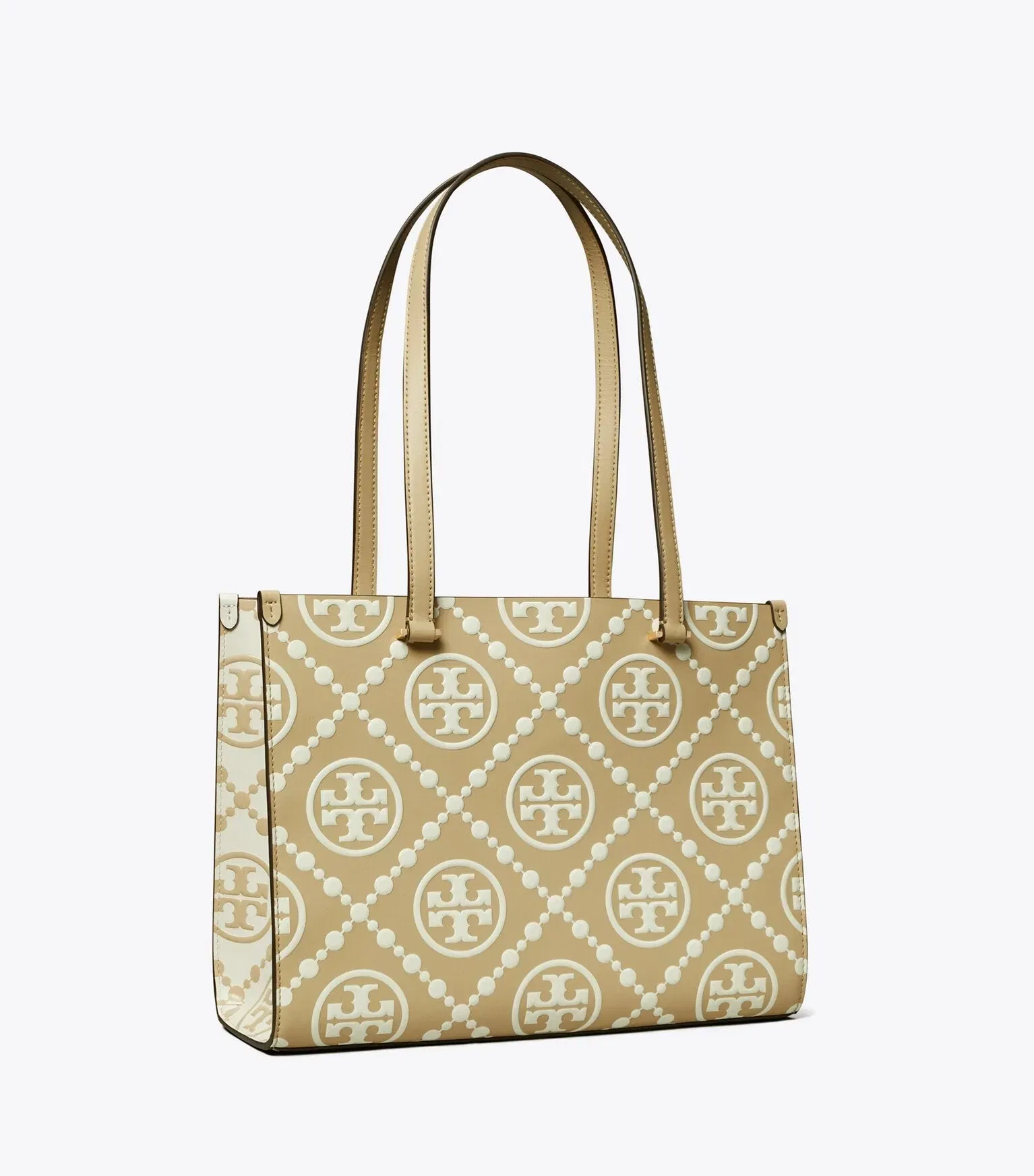 T Monogram Contrast Embossed Small Tote