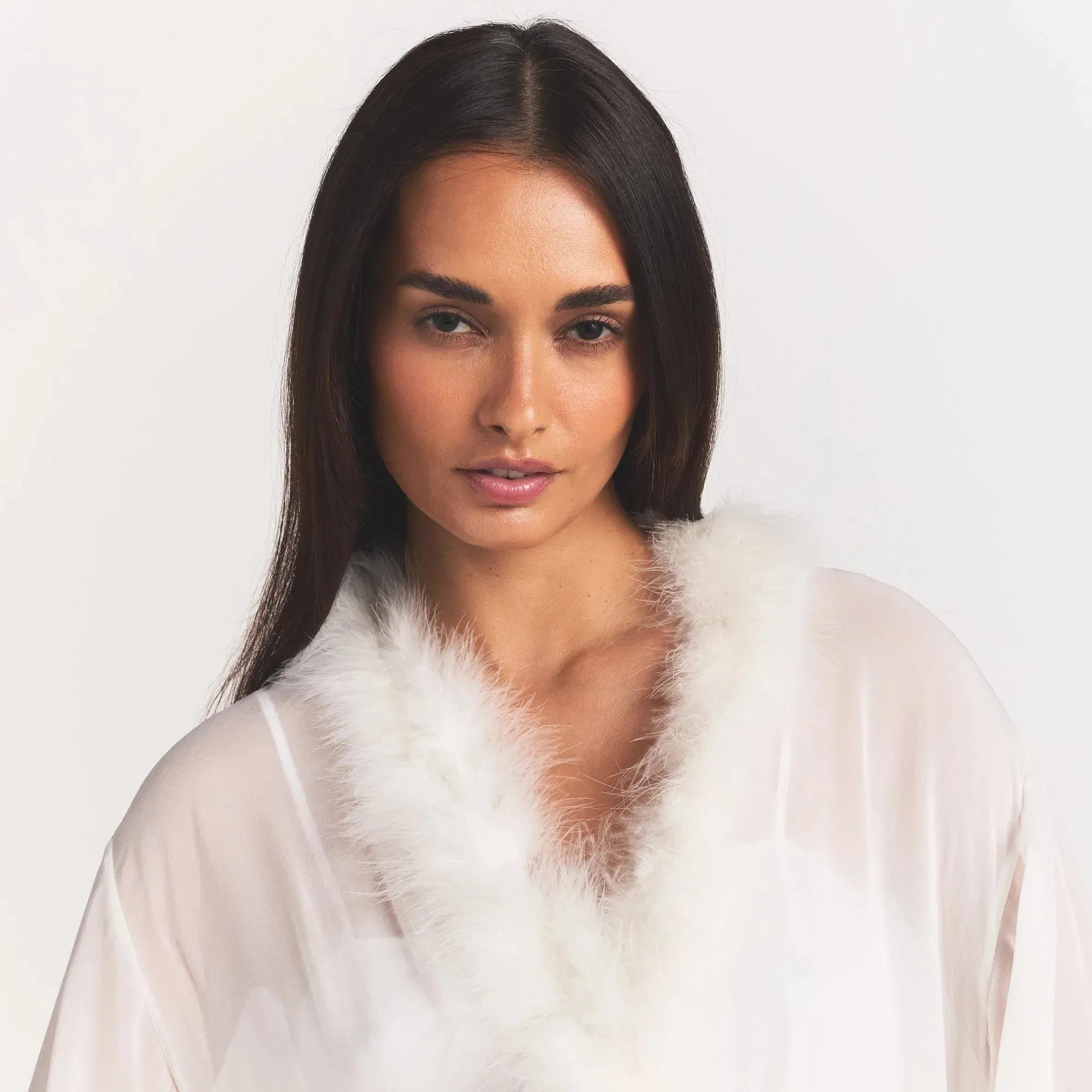 Bridal Sleep Feather Trim Long Robe