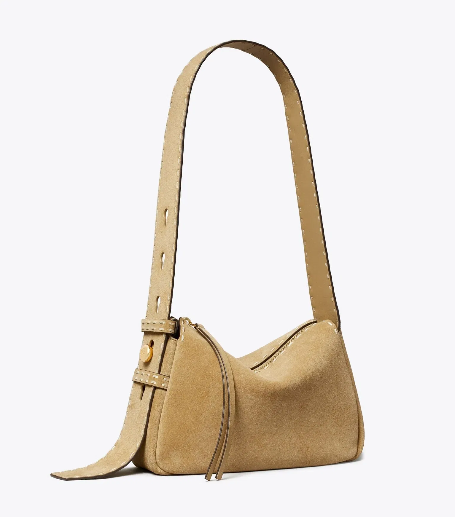 Small Romy Suede Pick Stitch Shoulder Bag