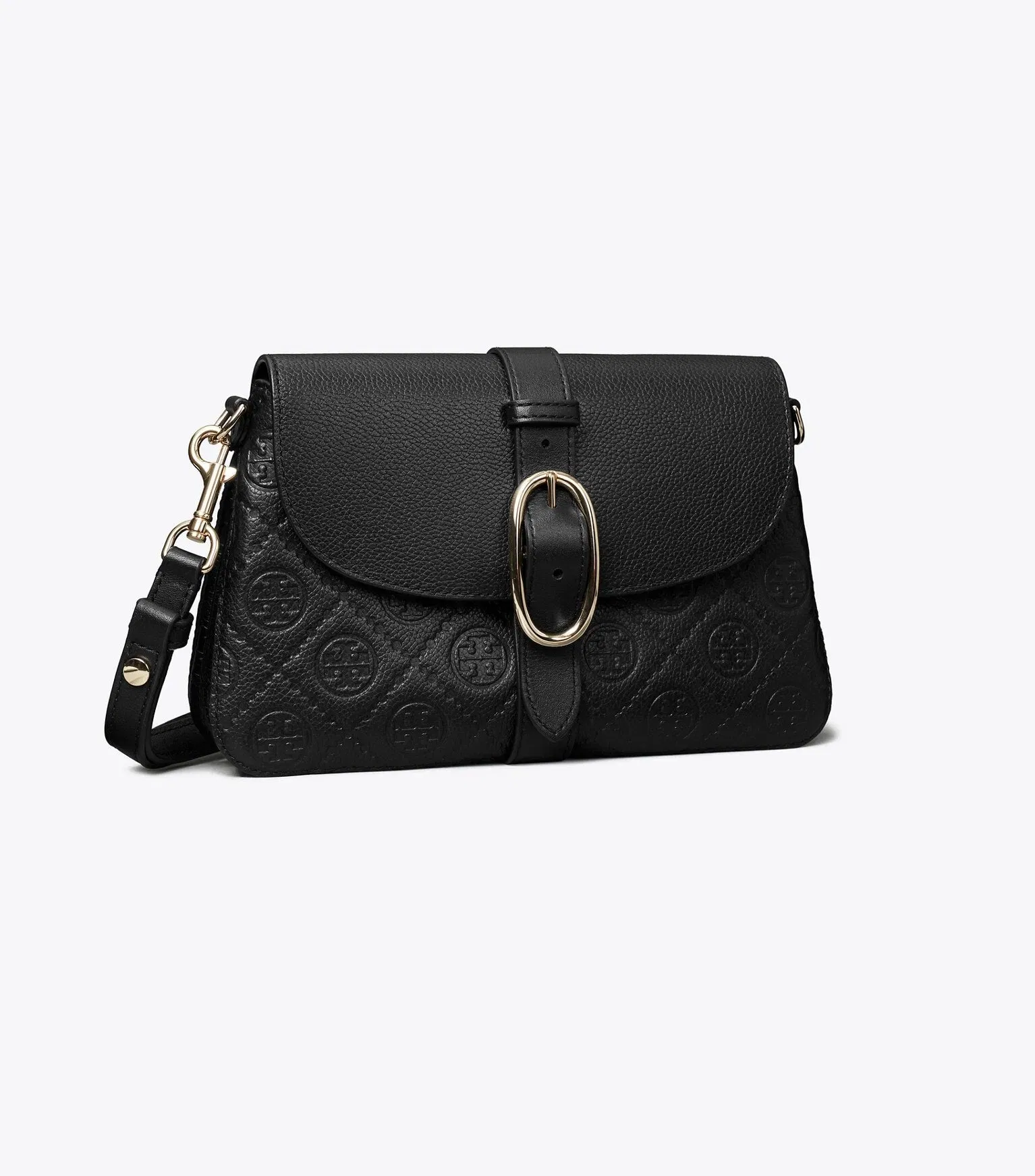 T Monogram Pebbled Soft Small Shoulder Bag