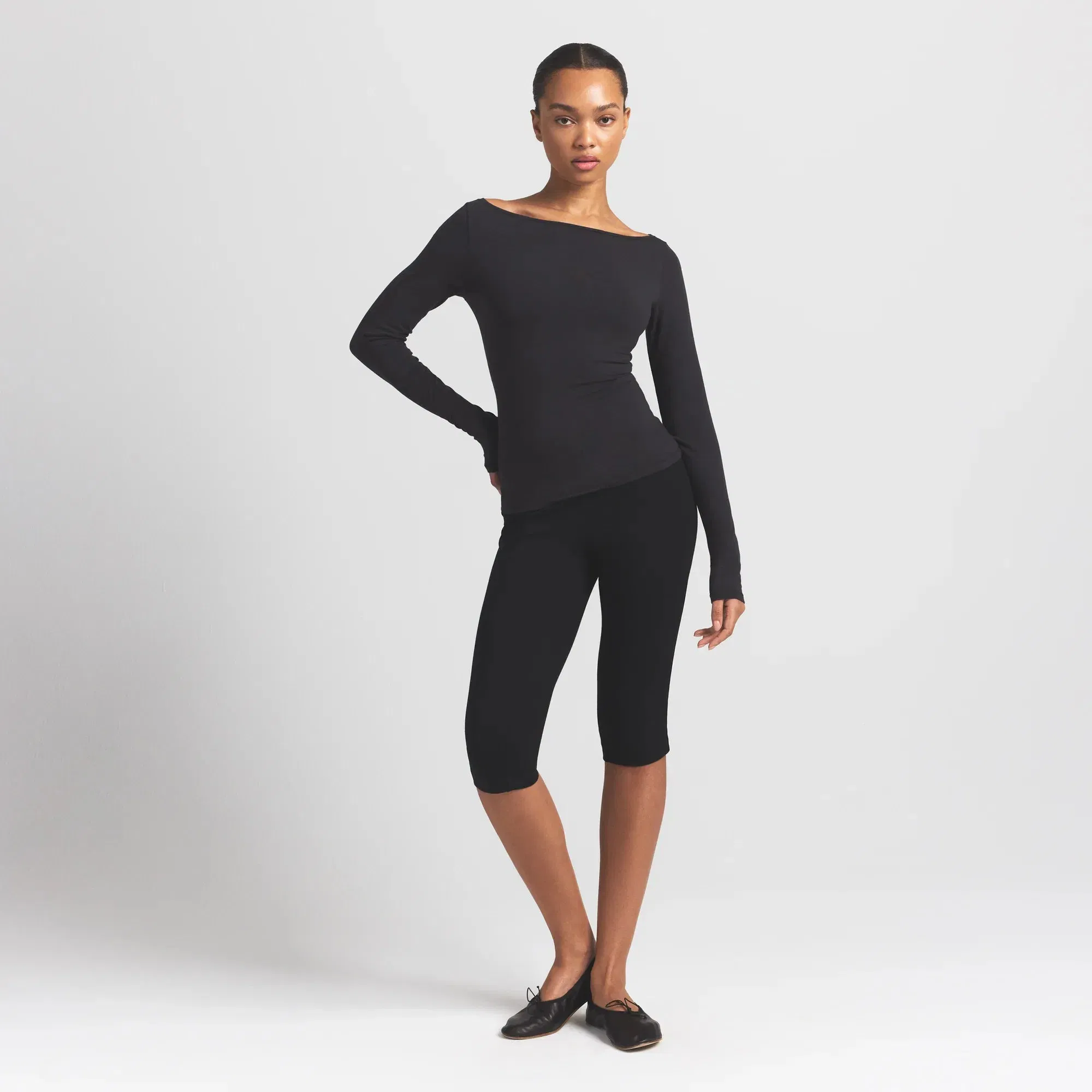 Cotton Jersey Long Sleeve Boatneck Top