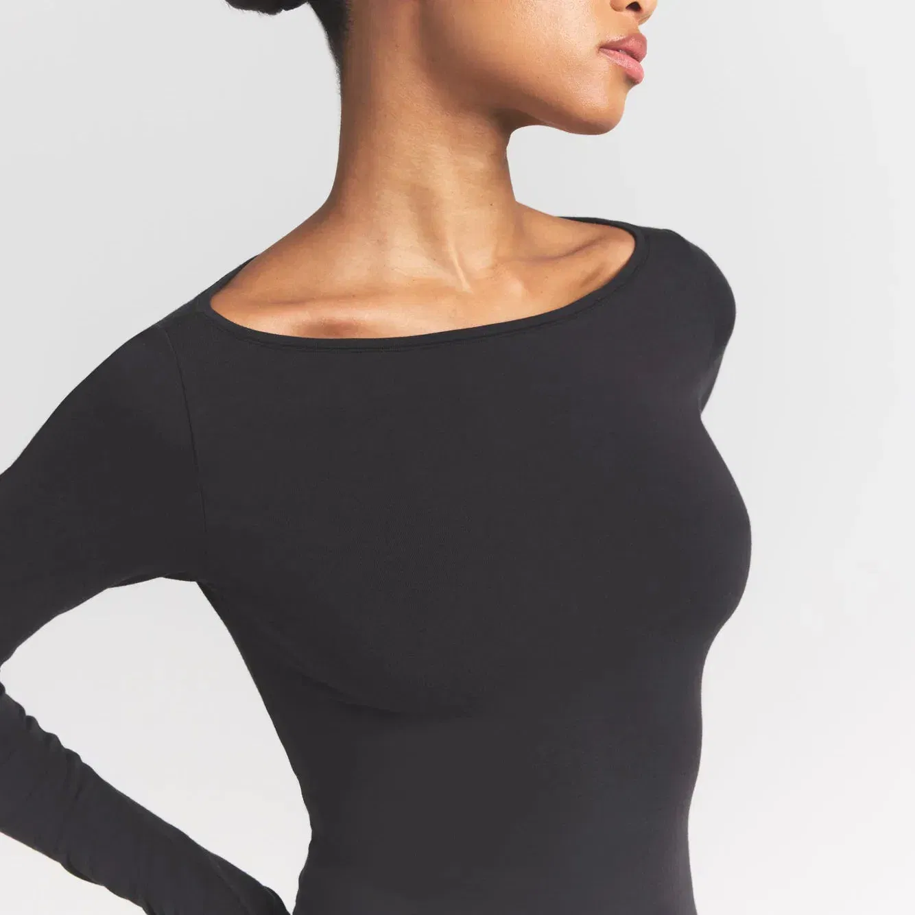 Cotton Jersey Long Sleeve Boatneck Top