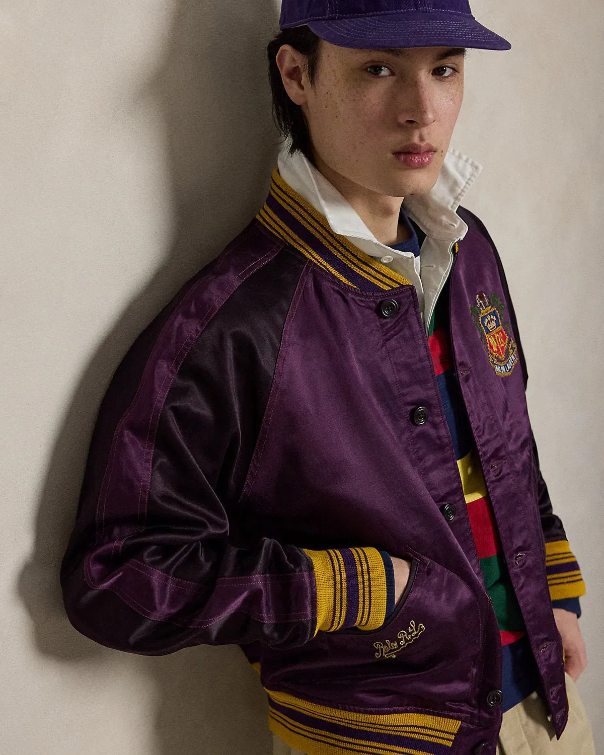 Ralph Lauren Embroidered Satin Baseball Jacket