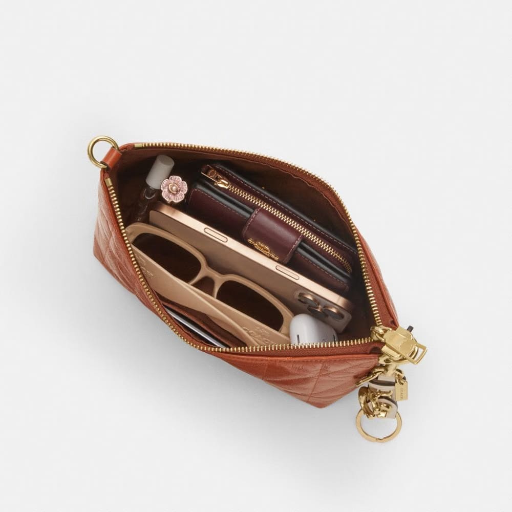 Coach Caitlin Shoulder Bag With Quilting And Charm Gold Cinnamon
