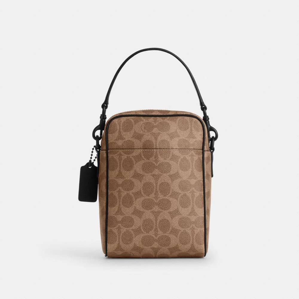 Coach Tristan Crossbody Bag 14 In Signature Canvas Matte Black Tan Black