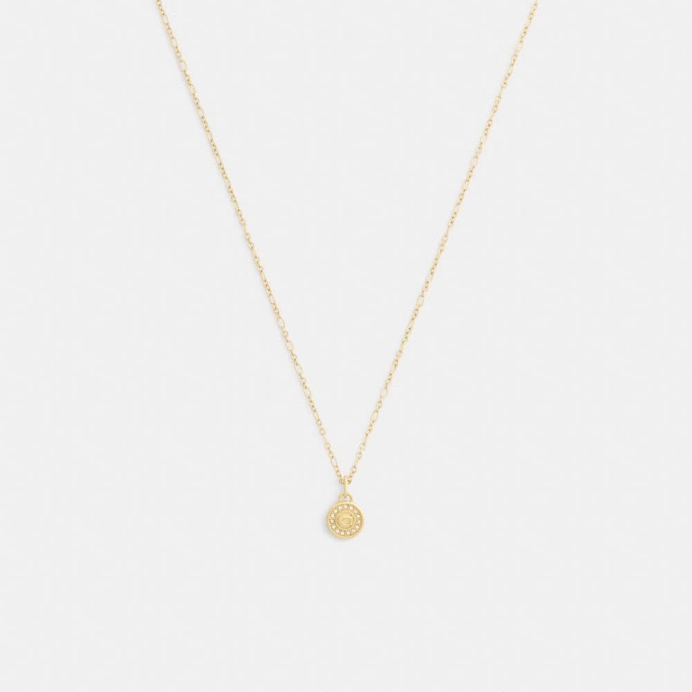 Coach Signature Pavé Coin Pendant Necklace Gold