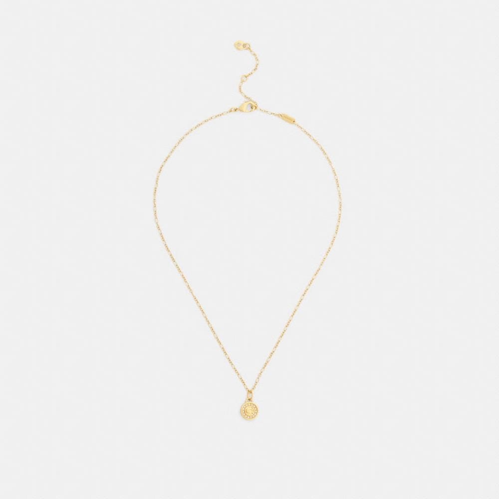 Coach Signature Pavé Coin Pendant Necklace Gold