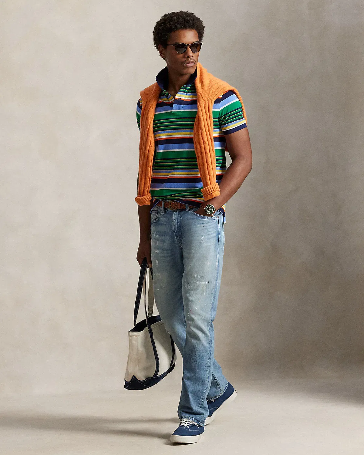 Ralph Lauren Classic Fit Striped Mesh Polo Shirt