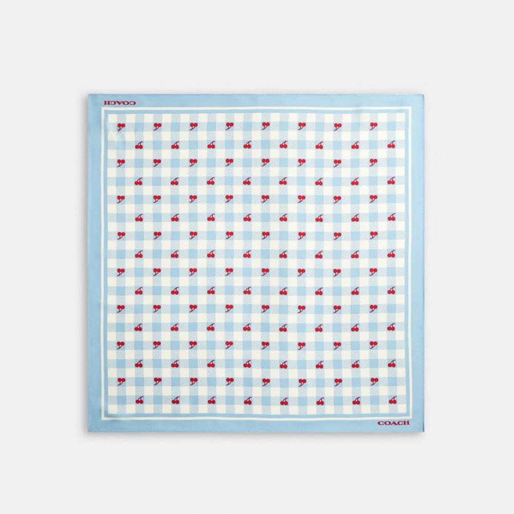 Coach Gingham Cherry Print Silk Bandana Blue Red