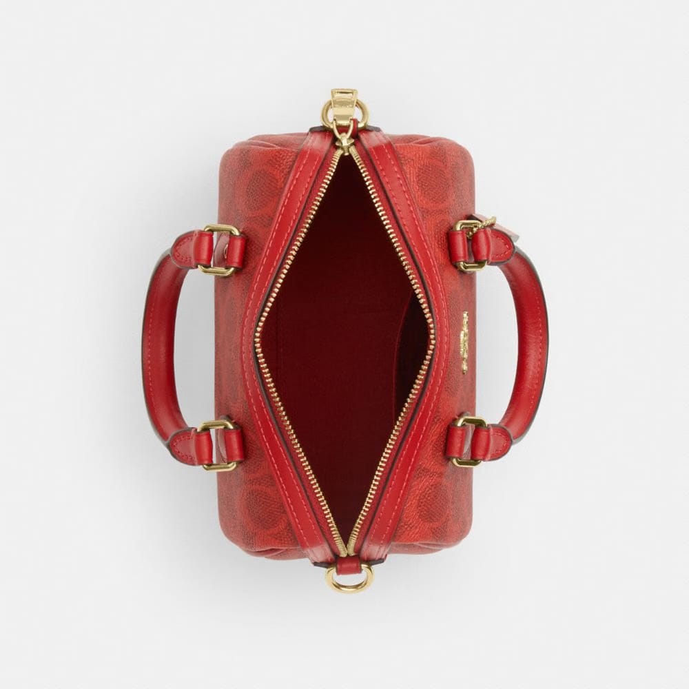 Coach Mini Rowan Crossbody Bag In Signature Canvas Gold Crimson