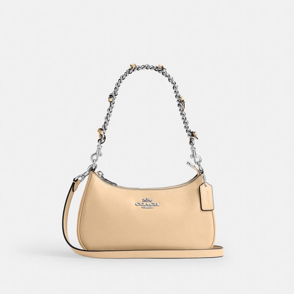 Coach Teri Shoulder Bag With Bows Silver Light Sand
