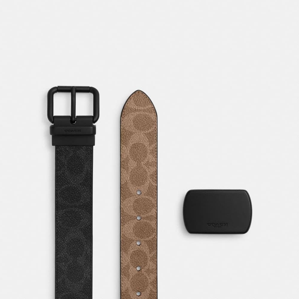 Coach Boxed Roller Buckle Cut To Size Reversible Belt, 38 Mm Matte Black Black Signature