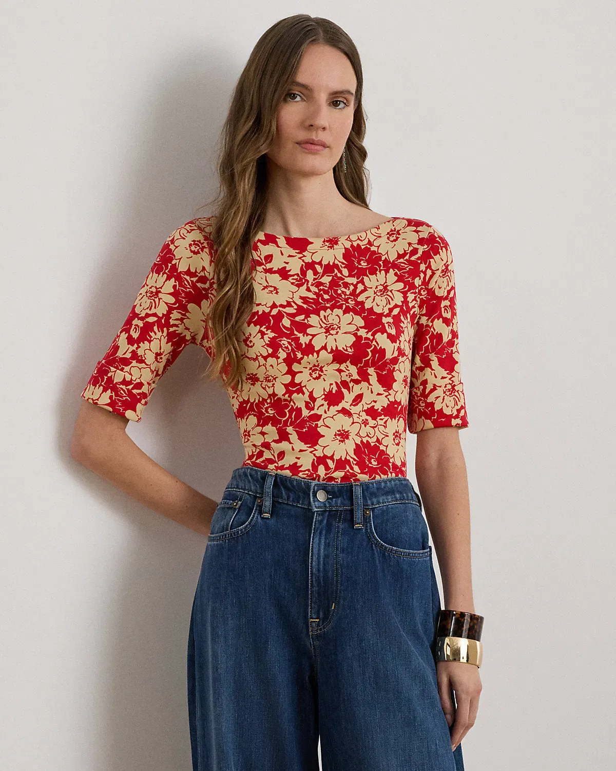 Ralph Lauren Floral Stretch Cotton Boatneck T-Shirt