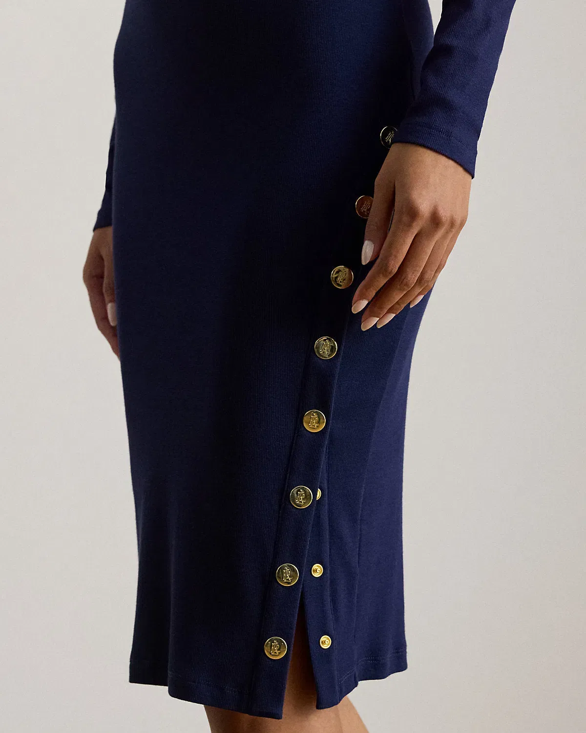 Ralph Lauren ButtonTrim Ribbed CottonBlend Dress